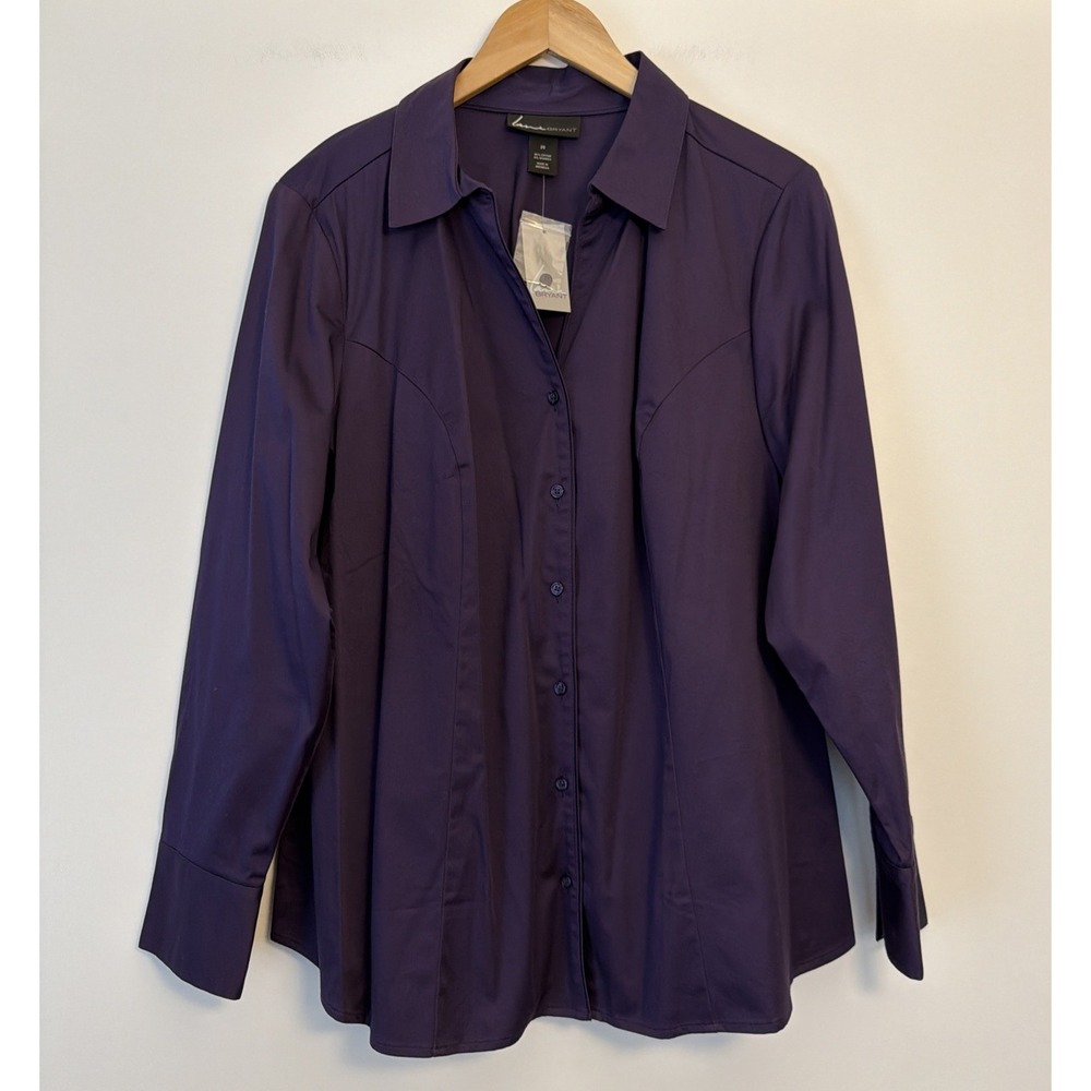 Lane Bryant Button Up Collared Shirt Blouse Size 20 Purple NWT Office Career New - Picture 12 of 15